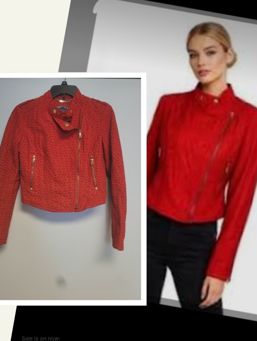 Green Envy Red Eyelet Lace Moto Jacket Gold Zip Cropped Biker Jacket Small